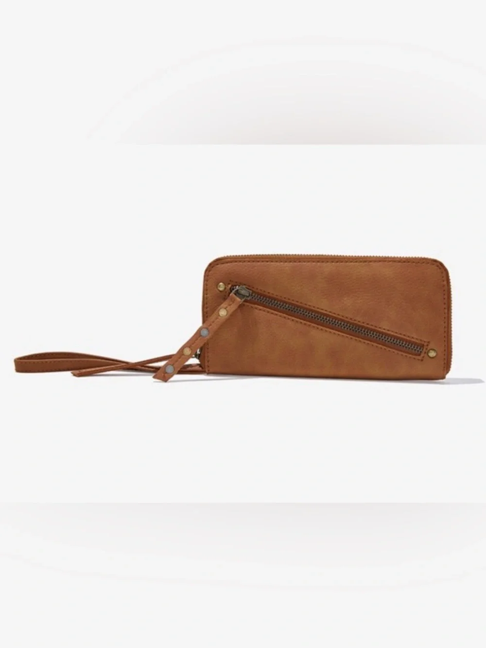 Free People Distressed Vegan Leather Continental Wallet Wristlet Brown Boho